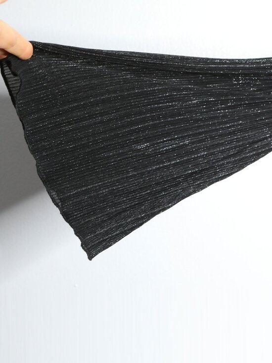 Michael Kors Black Sheer Bell Sleeve Blouse Pleated Top Metallic Thread Elastic - Picture 10 of 13